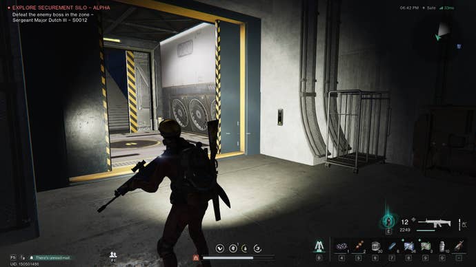 The player looks at a door, unlocked using the Rosetta V3 Access Card, in the Securement Silo Alpha in Once Human
