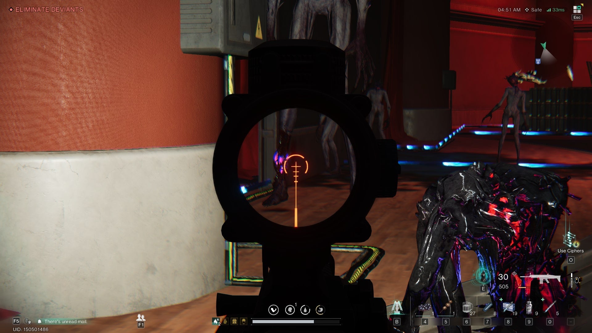 The player aims at the weak spot of an elite enemy Deviant in the Securement Silo Alpha in Once Human - 10