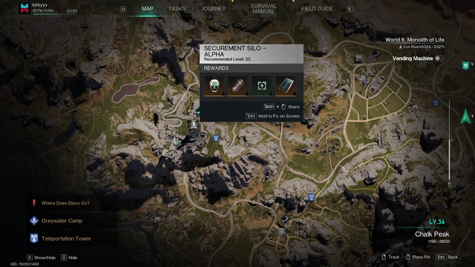 The location of the Securement Silo Alpha is marked on the map in Once Human - 3