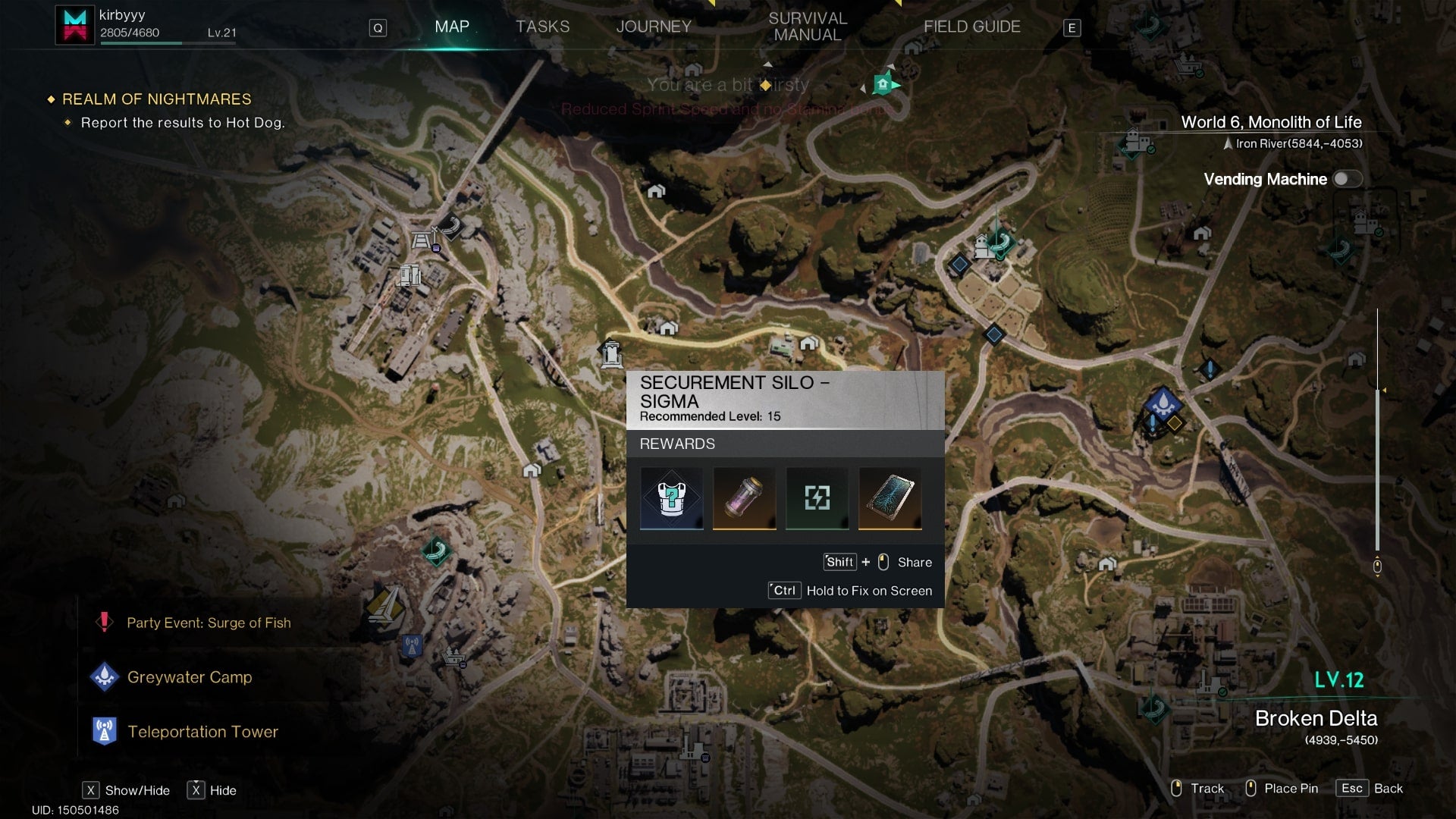 The location of a Securement Silo is marked on the map in Once Human - 3