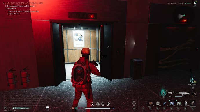 The player faces an open elevator in Securement Silo Phi in Once Human