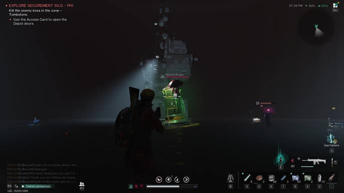 The player shoots at the Rainfall Reaper enemy in Securement Silo Phi in Once Human