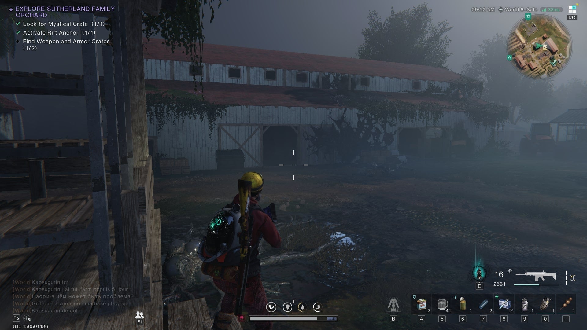 The player looks towards a large white warehouse in Once Human
