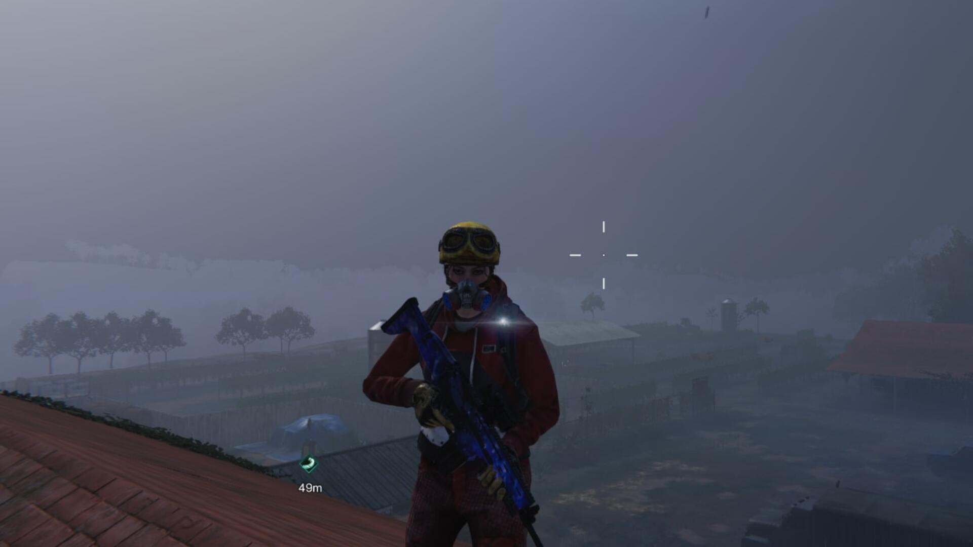 The player stands on the roof of a warehouse in Sutherland Family Orchard in Once Human - 1