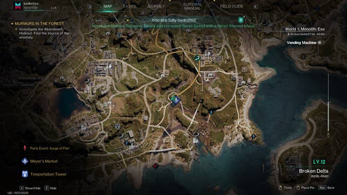 The location of Broken Delta, where Tin Ore can be found, is marked on the Once Human map