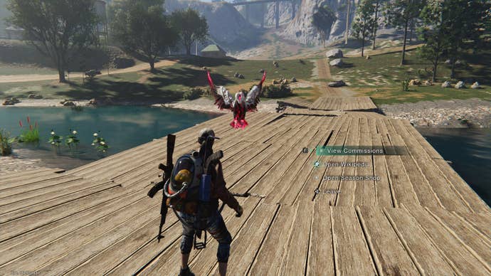 The player speaks with V about commissions in Once Human