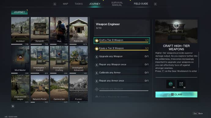The Journey menu, where rewards can be claimed for meeting certain in-game milestones in Once Human, can be claimed