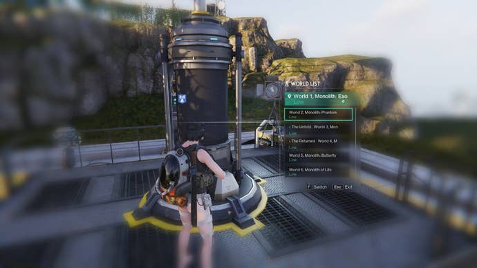 The player looks at a world list in Once Human