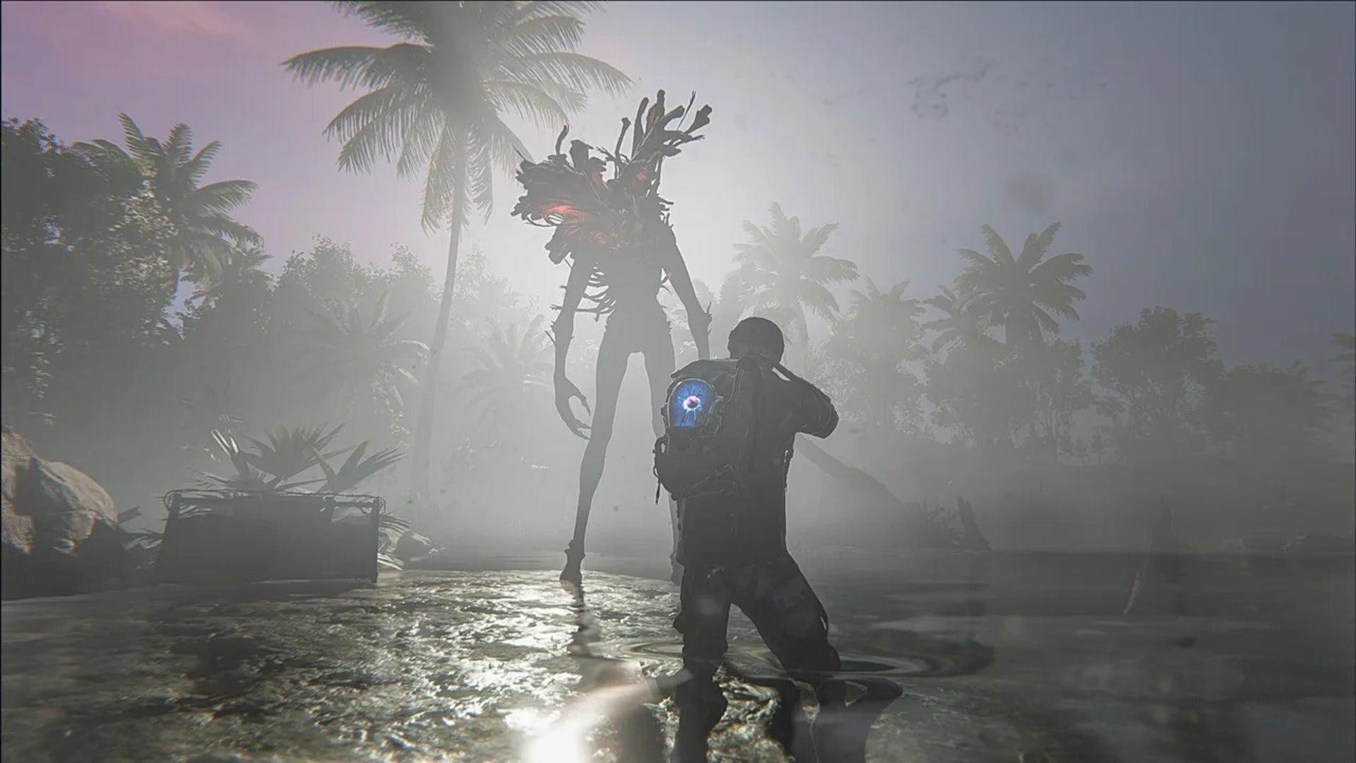 The player character aims their gun at a Siren enemy in Once Human - 1