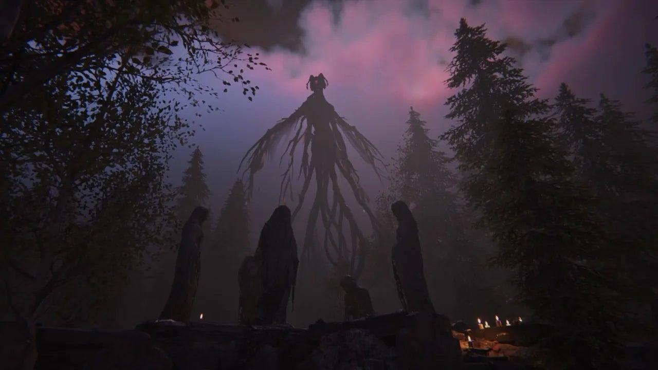 A strange creature is shown in artwork for Once Human, surrounded by multiple statues - 1