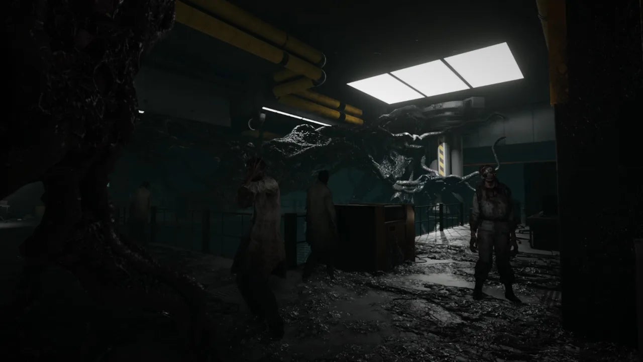 A group of undead enemies are shown inside a facility in Once Human - 1