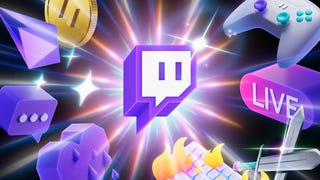 Twitch glitch logo surrounded by various logos, controllers, and icons