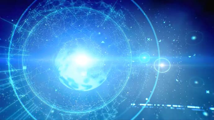 A screenshot from Assassin’s Creed Mirage’s opening, showing DNA strands in the Animus device.