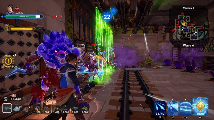 A blue wolf lunges at the player in Orcs Must Die Deathtrap