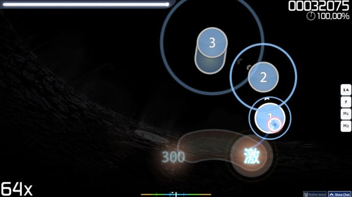 Clicking on circles in time to the music in rhythm-action game Osu!