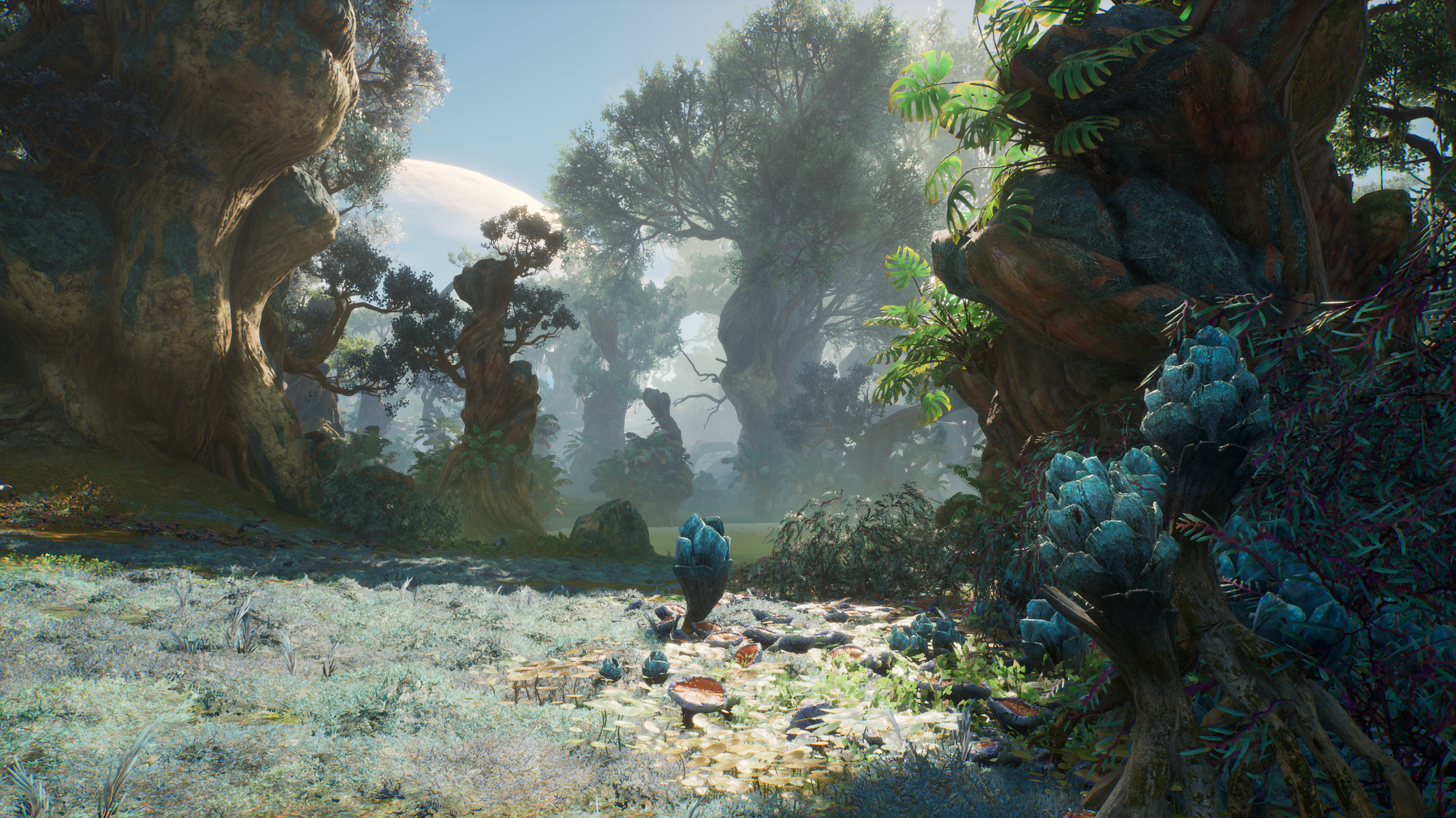 Green foliage and fungi on the planet of Adelpha in Outcast: A New Beginning