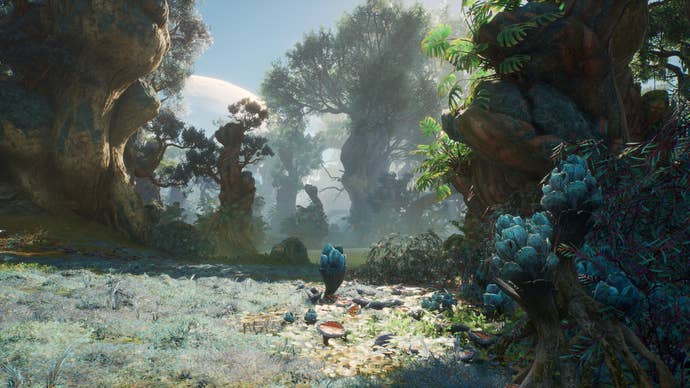 Green foliage and fungi on the planet of Adelpha in Outcast: A New Beginning