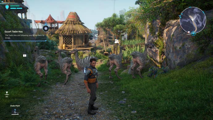 A man escorts five dino birds in Outcast: A New Beginning