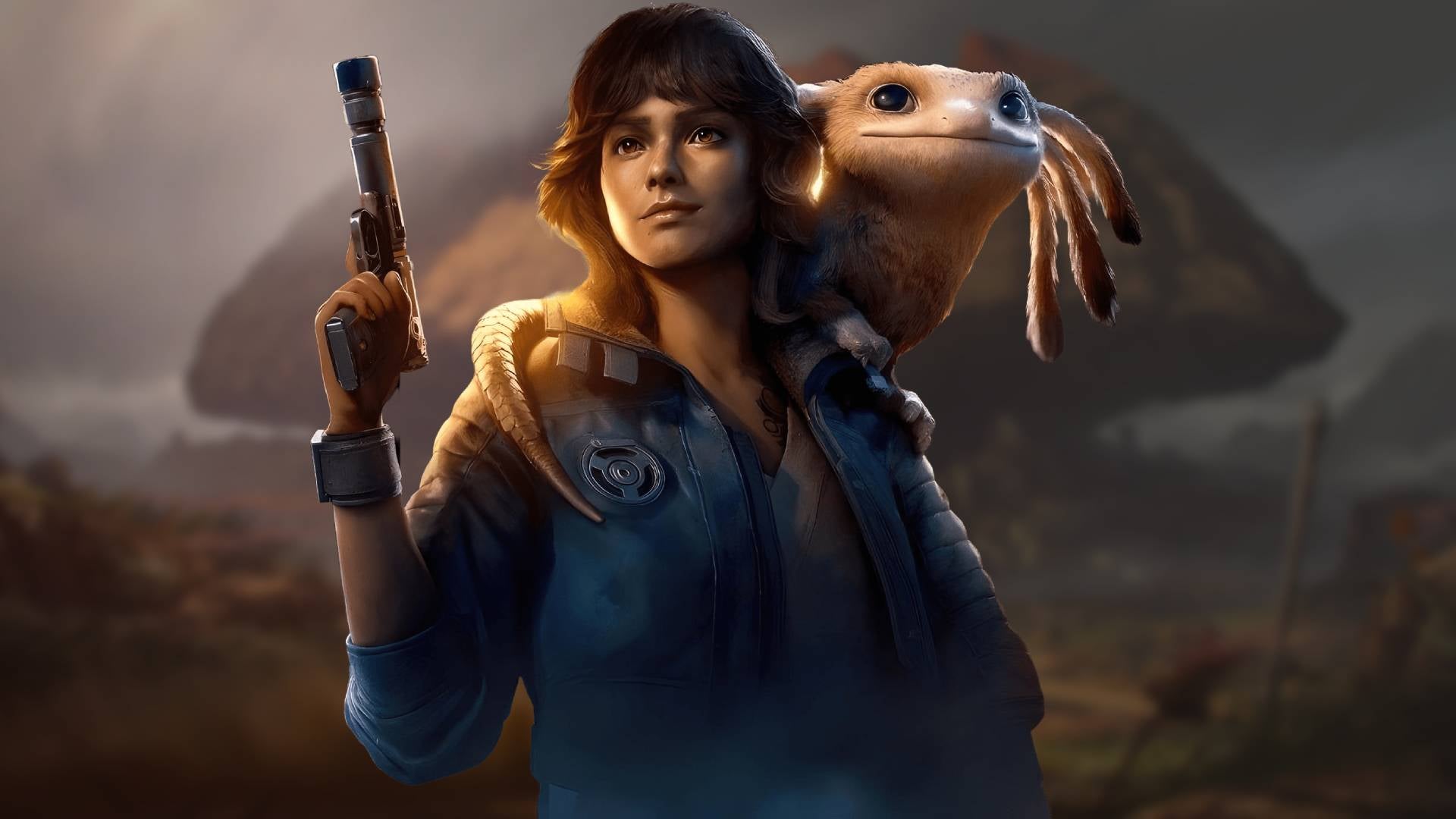 Kay Vess and her little axolotl pal in Star Wars Outlaws - 1