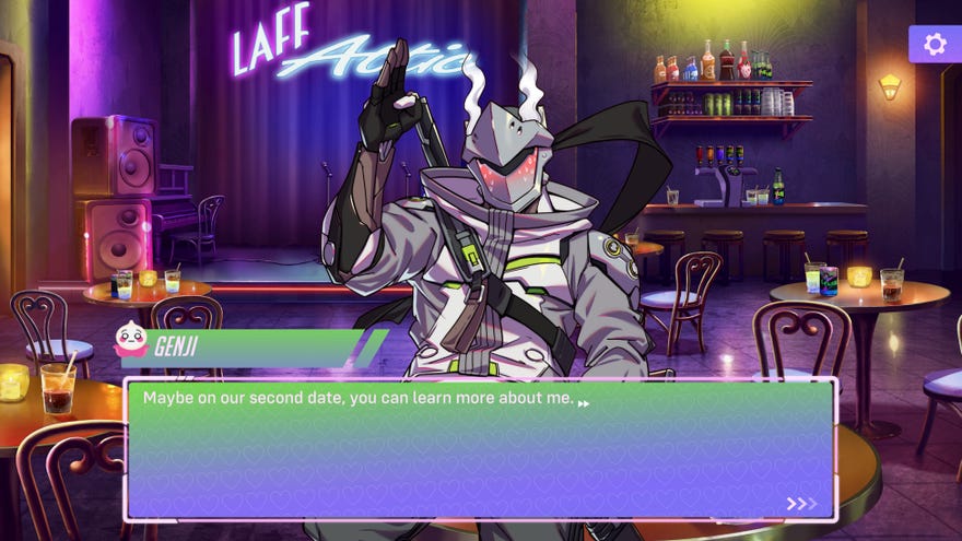 Genji blushes in Overwatch 2’s dating sim Loverwatch