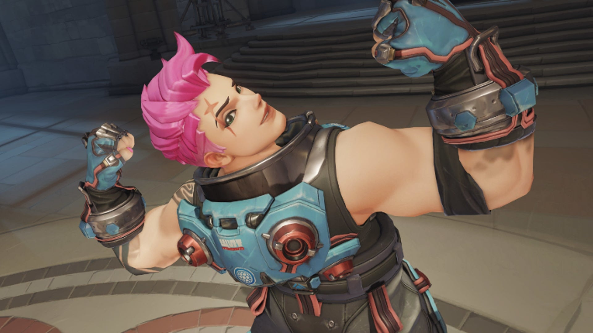 A screenshot of Zarya from Overwatch 2 - 3