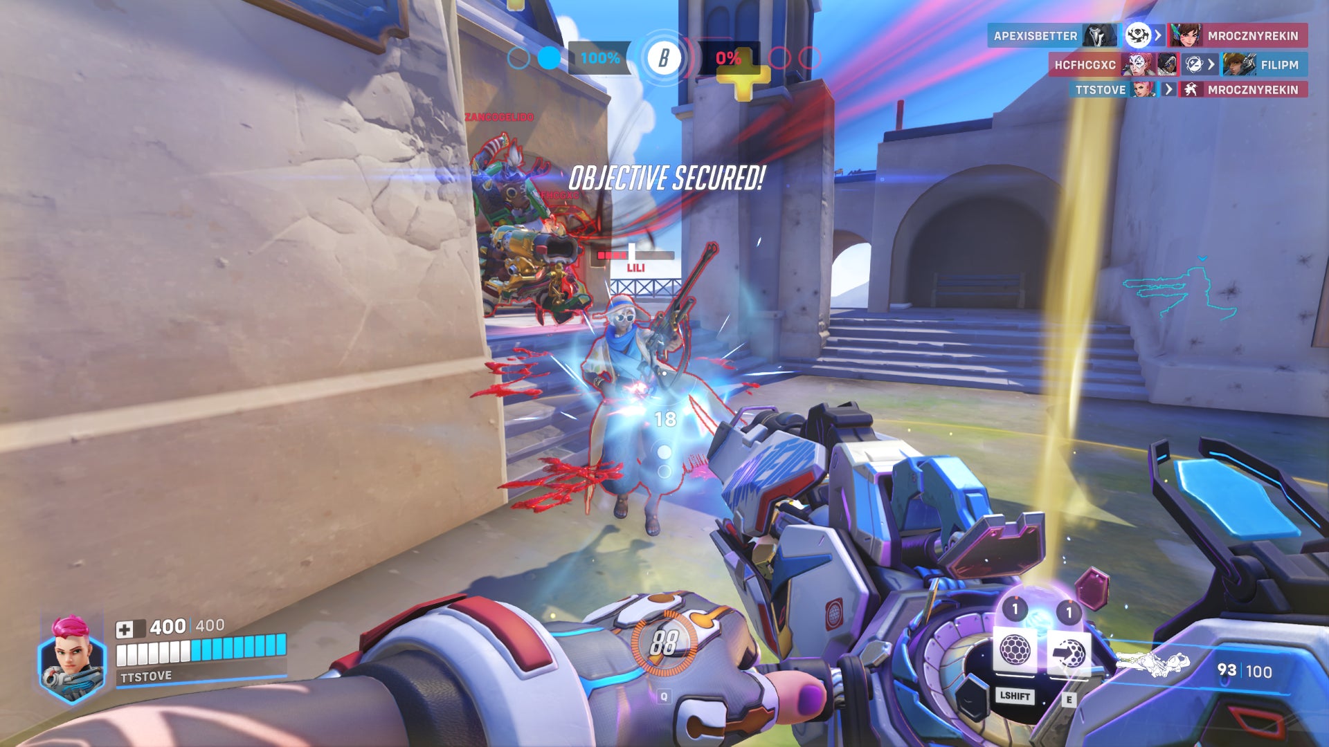 Securing an objective as Zarya in Overwatch 2. - 4