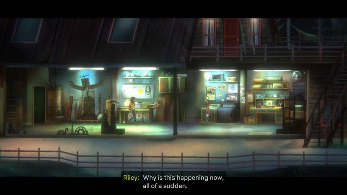 Oxenfree 2 - inside the cluttered basement of Jacob’s house.