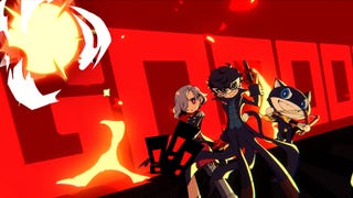 Characters celebrate a Triple Threat attack in Persona 5 Tactica