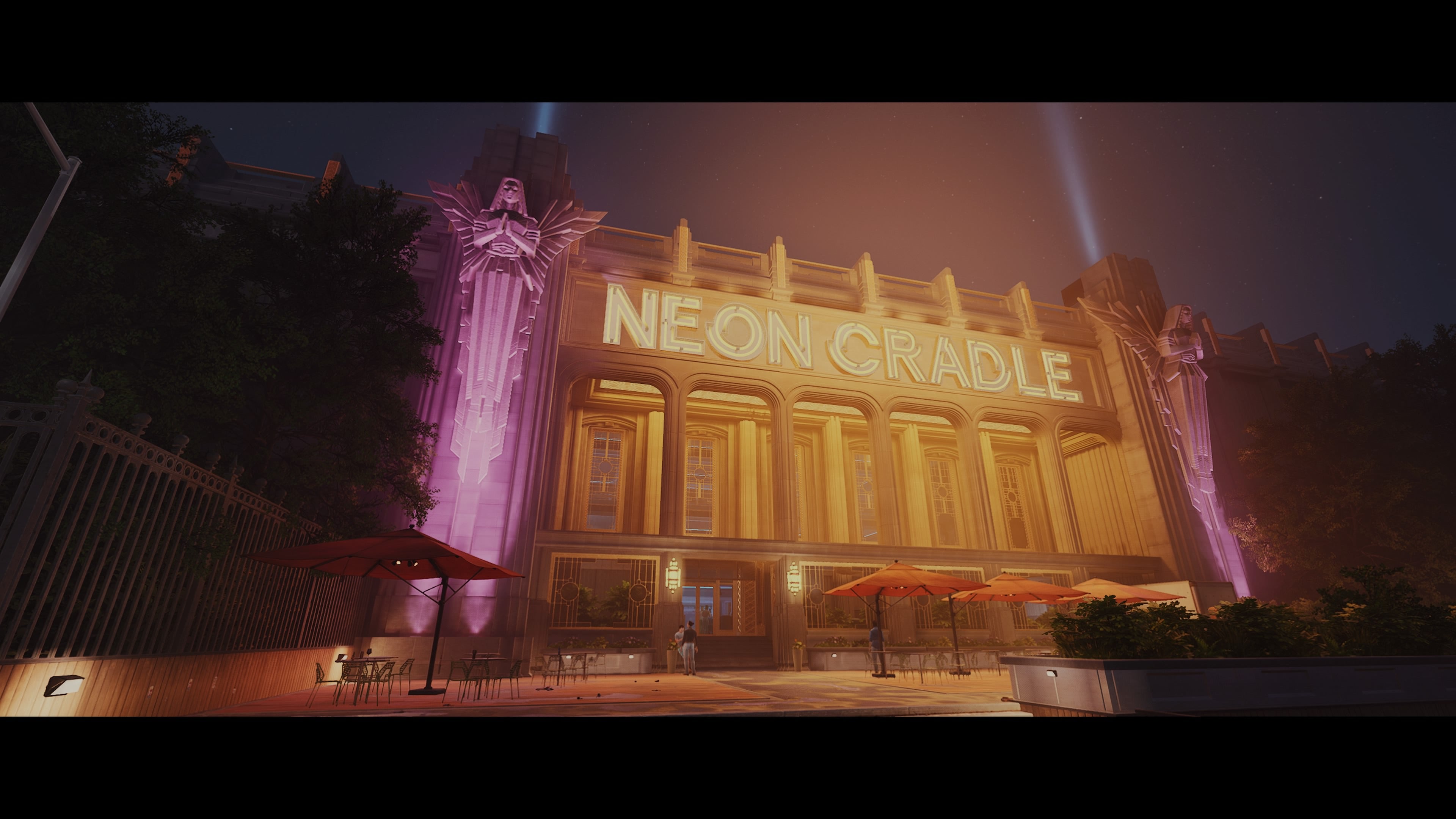 A glamour shot of the Neon Cradle nightclub. There are no cradles here, but there sure is a lot of neon.