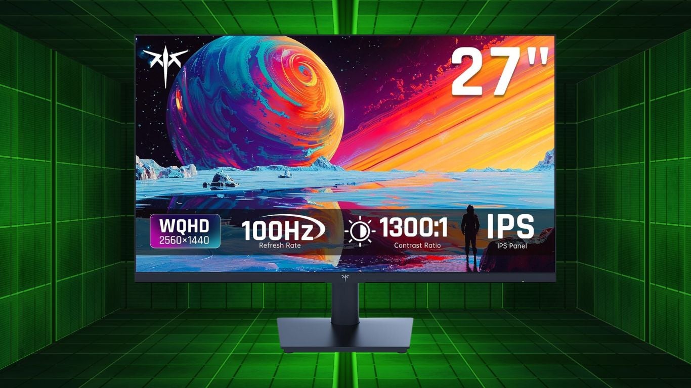 KTC 27 Inch QHD(2560 * 1440) 100Hz Computer Monitor on a green box grid background