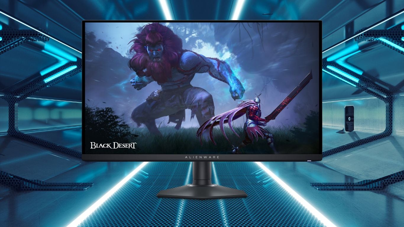 Alienware AW2725DF QD-OLED Gaming Monitor on a sci fi docking station background
