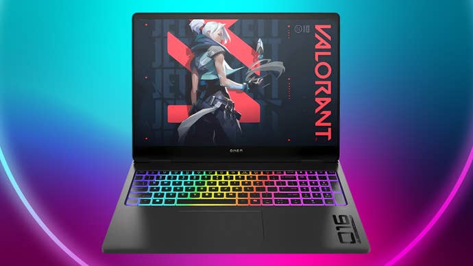 HP Omen Max 16 Gaming Laptop (Intel Ultra 9 275HX, RTX 5080, 32GB RAM, 1TB SSD) connected a RGB background