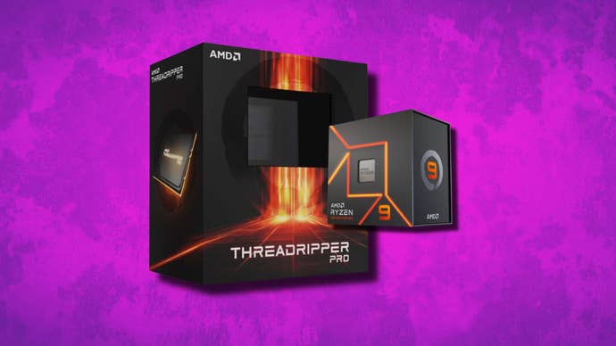 AMD Ryzen processors connected a purple background