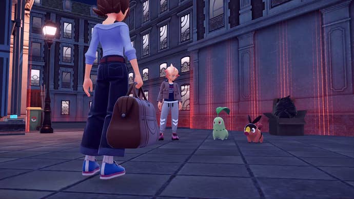 Pokémon Legends: Z-A official screenshot showing you with your bag on arrival to Lumiose City