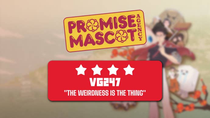 Promise Mascot Agency review header that gives the game 4 stars and reads: “The weirdness is the thing”