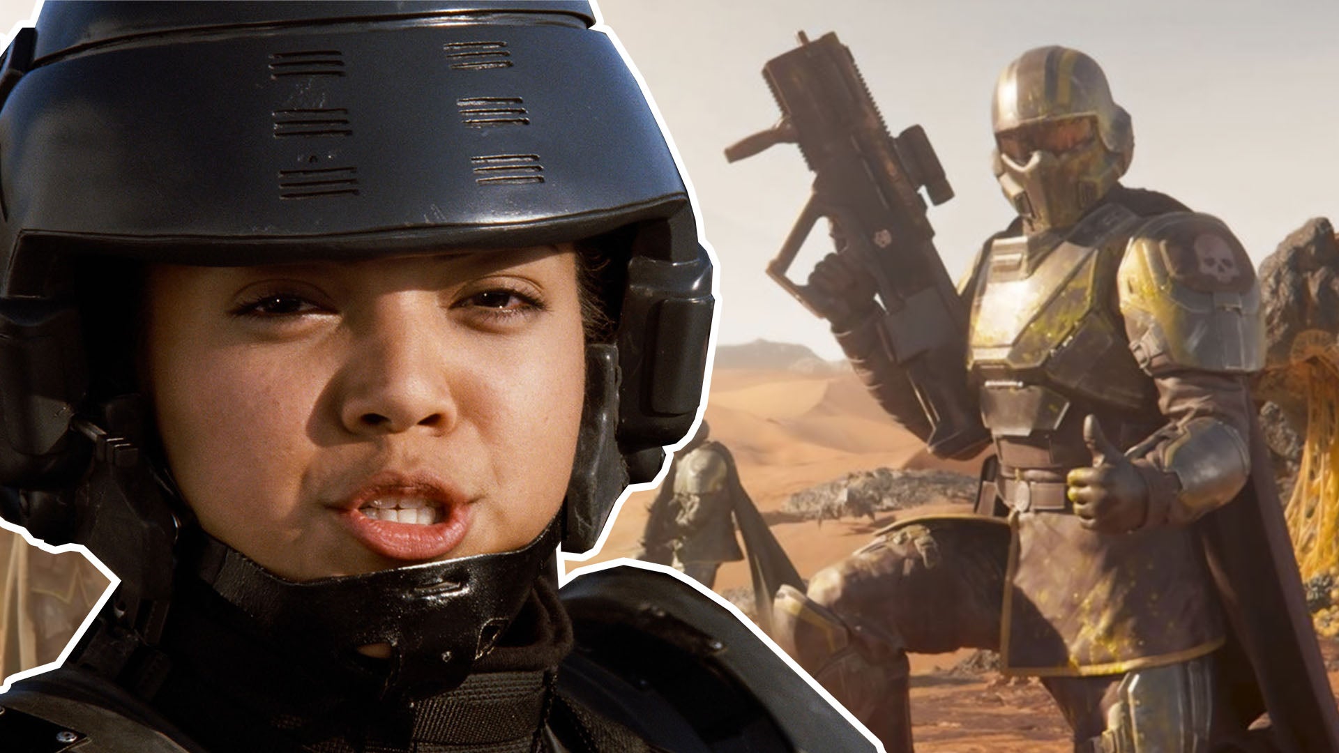 Collage of troops from Starship Troopers and Helldivers 2 - 1