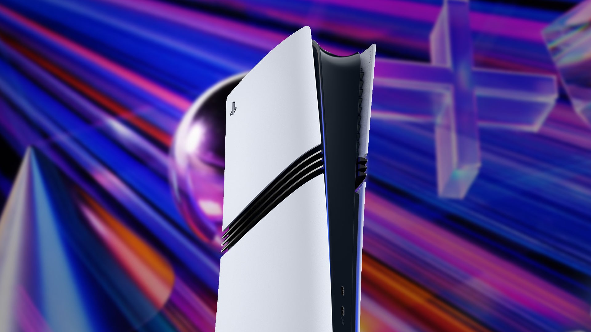 The PlayStation 5 Pro over a slightly blurred, multi-colour background - 4