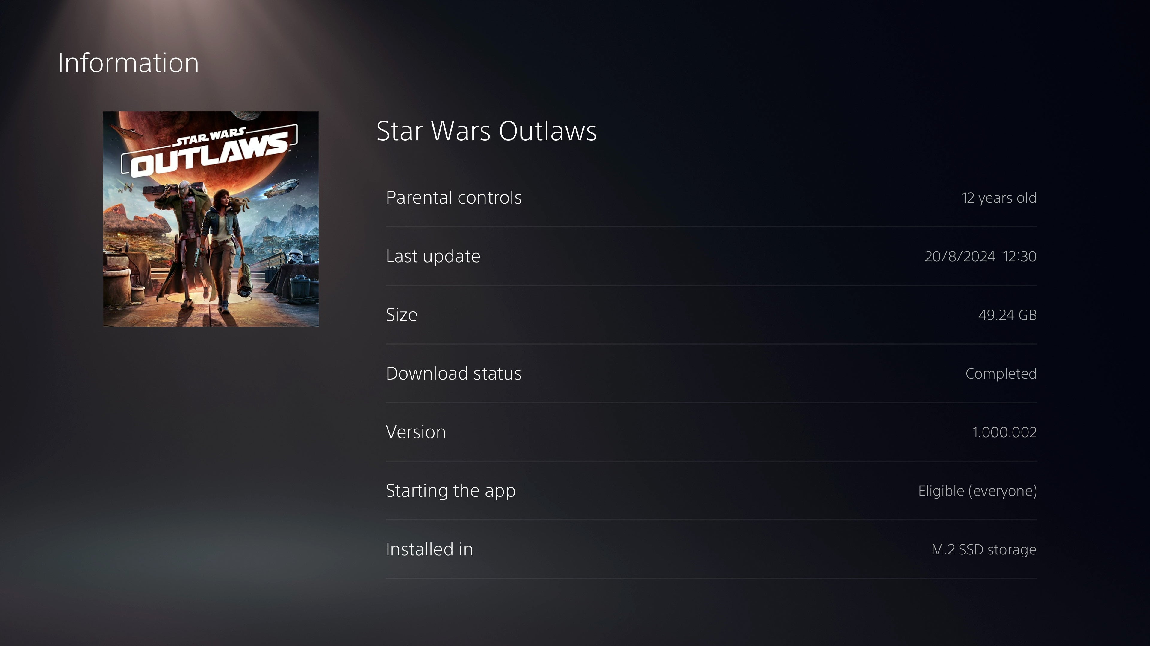 Star Wars Outlaws PS5 version