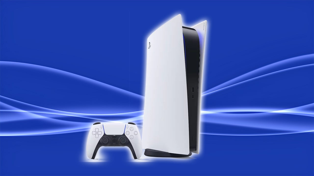 PS5 on blue PlayStation background