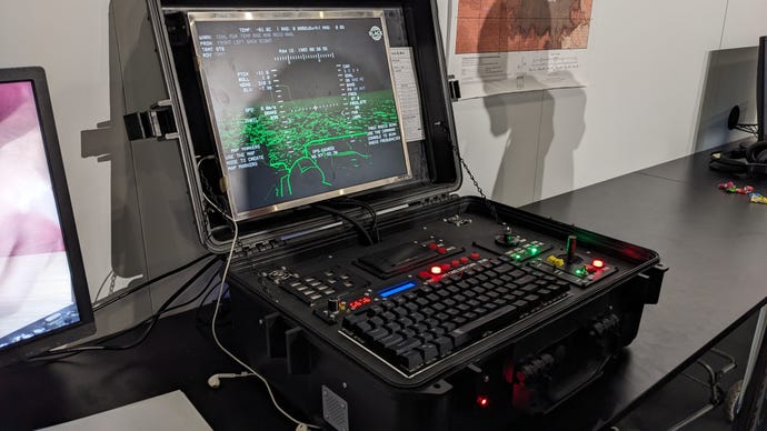 A photo of the complete control panel and screen for Lost On Mars at the EGX Leftfield Collection 2023