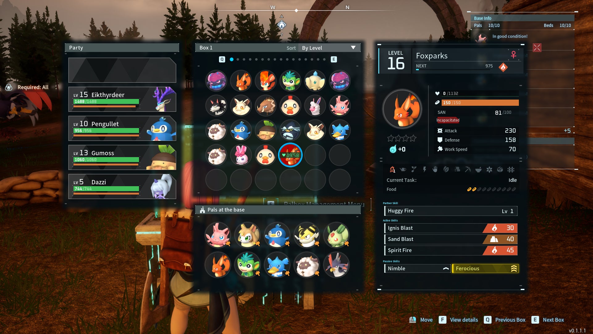 The player looks at manually resting an incapacitated Pal at the Palbox in Palworld - 4