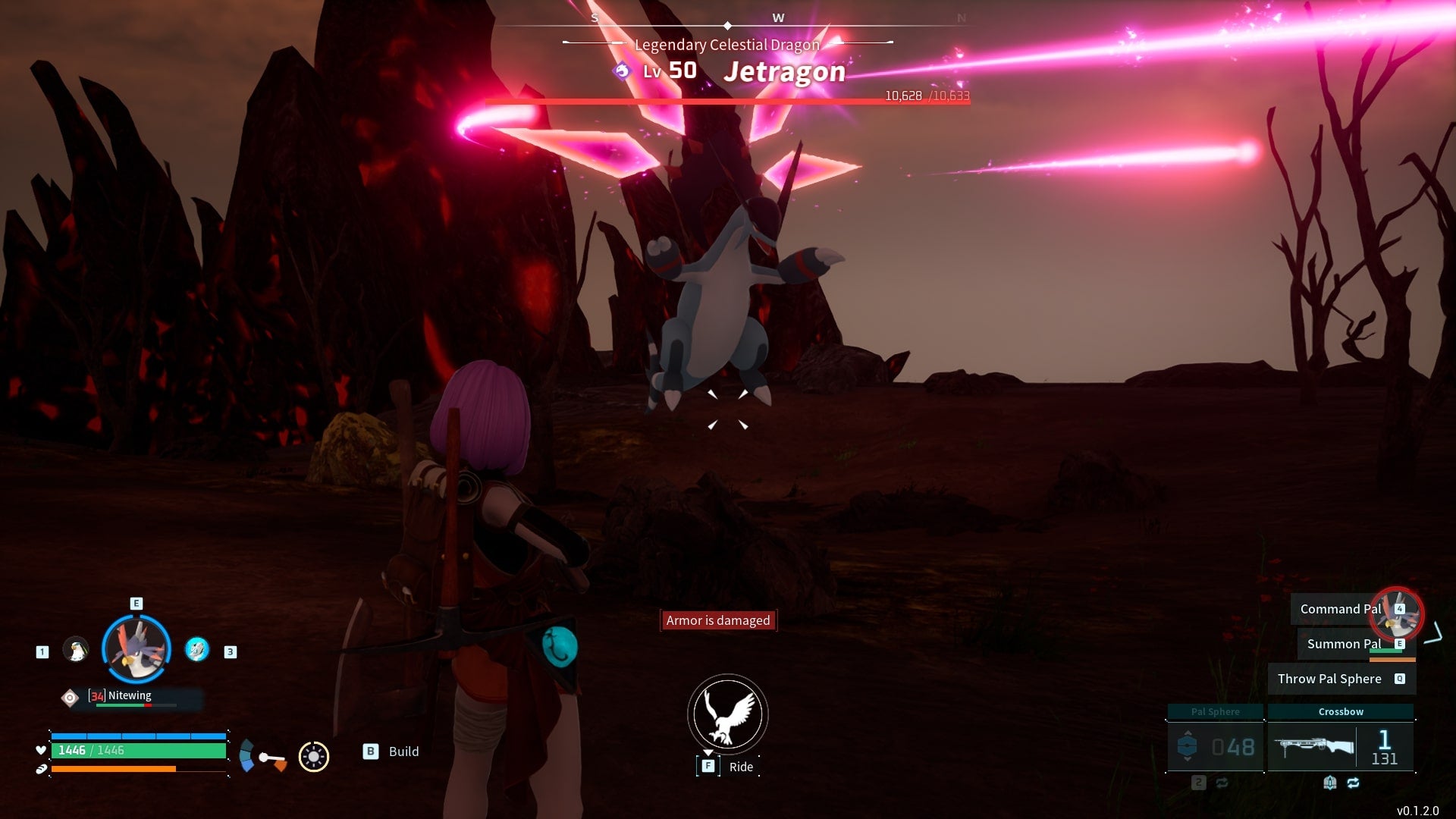 The player looks at Legendary Pal Jetragon in the volcanic biome in Palworld - 1