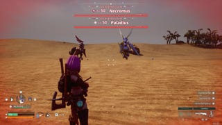The player looks at Legendary Pals Necromus and Paladius in Palworld