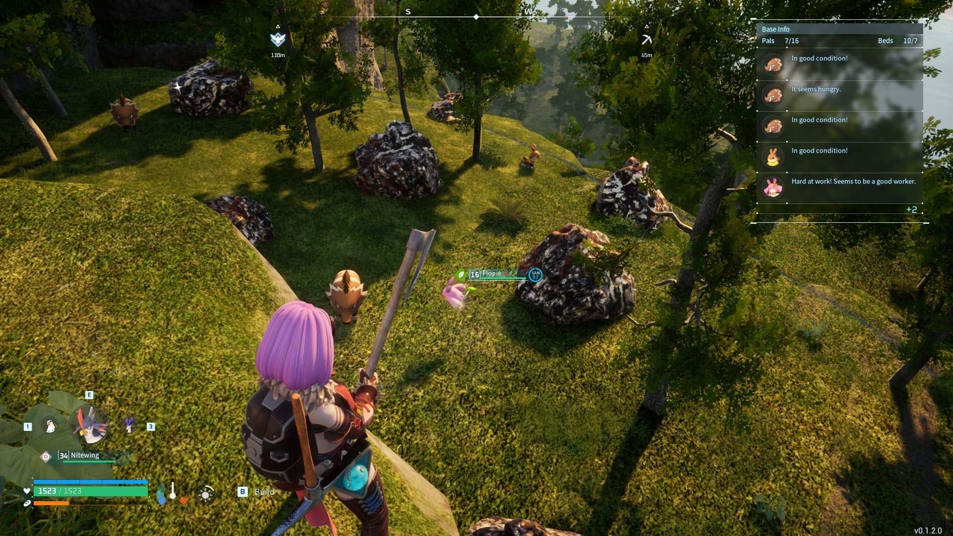 The player watches multiple Pals mine for Ore at a base in Palworld - 1