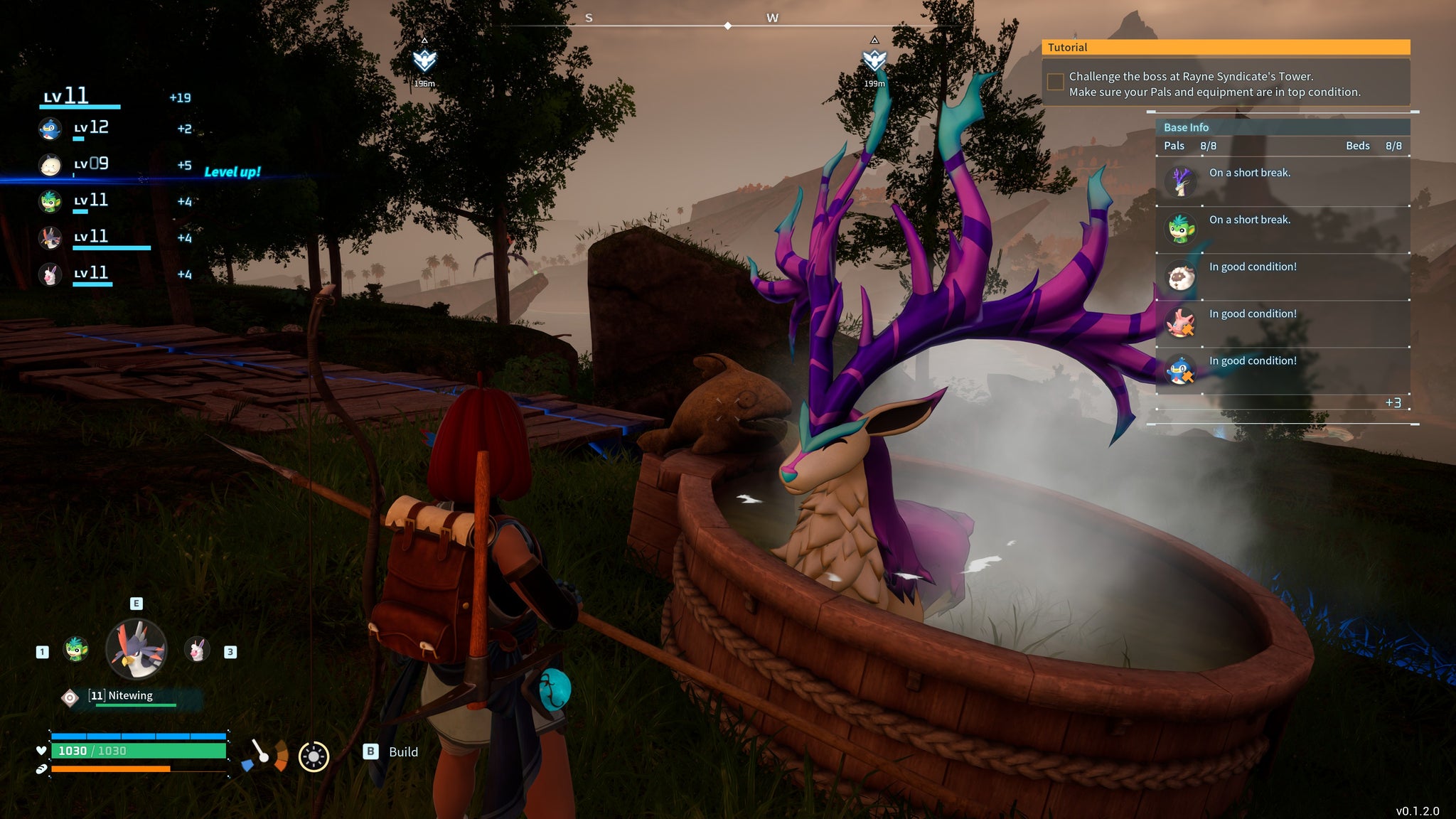 A purple deer has a bath in a hot tub in Palworld - 6