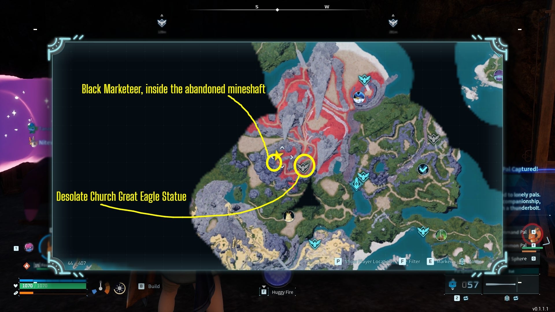 A labelled map showing where to find the Black Marketeer in Palworld - 3