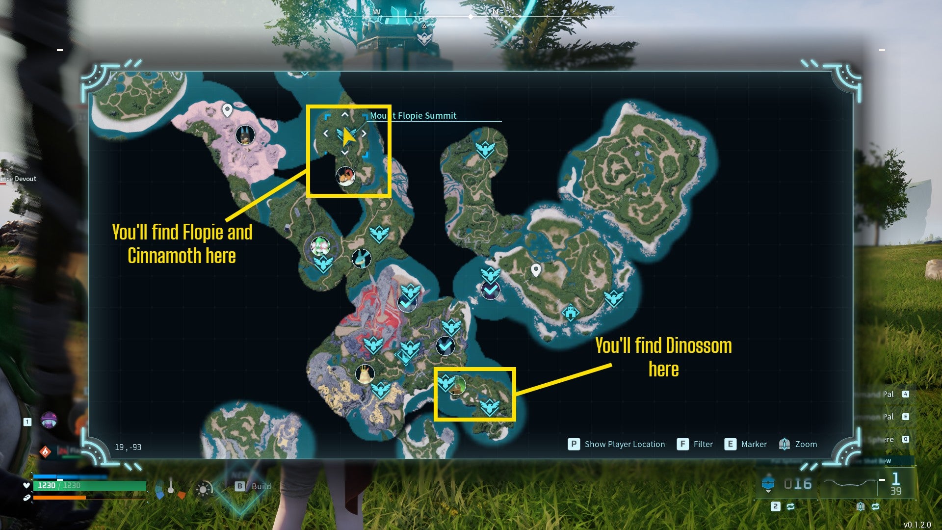 A labelled map of the Palpagos Island detailing where to find Wheat in Palworld - 3