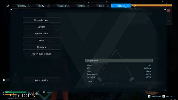 Options screen in Palworld