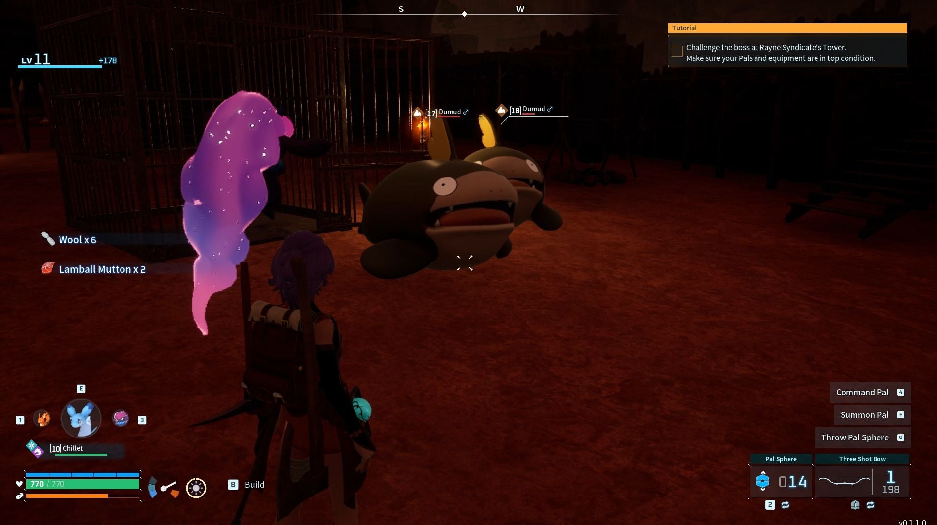 Palworld player stood in front of two Dumuds