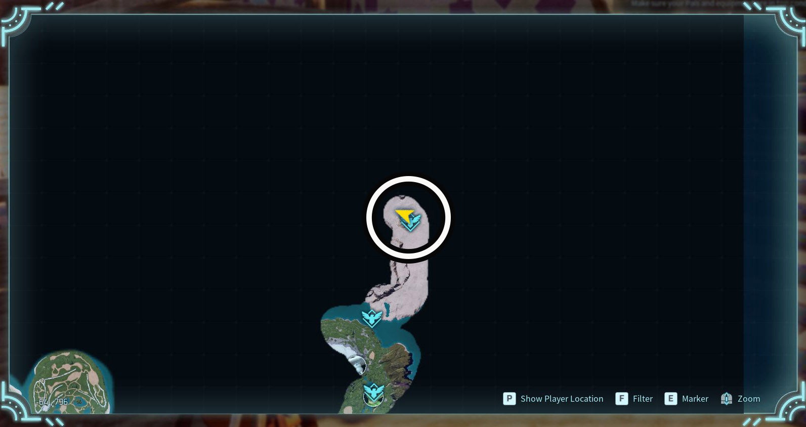 Palworld map with the Duneshelter highlighted